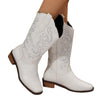 Cowboy  LT White Embroidered Chunky Heel Western Wide Calf Fashion Classic Booties 6