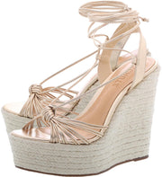 Schutz Nisal Light Gold Lace-up Espadrille Metallic Wedge Heeled Dress Sandals