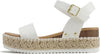 Soda Clip White Pu (Whipped Stitch) Open Toe Ankle Strap Espadrille Sandals