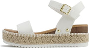 Soda Clip White Pu (Whipped Stitch) Open Toe Ankle Strap Espadrille Sandals