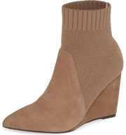 Cecelia New York Renata Pointy Toe Sock Bootie Mustang Taupe Fitted Wedge Boots