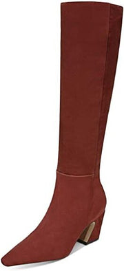 Sam Edelman Sulema Brick Block Heel Pointed Toe Zipper Leather Knee High Boots