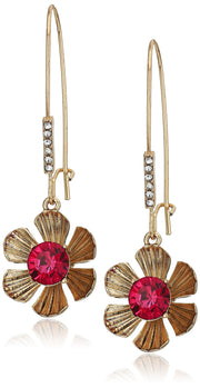 Betsey Johnson Flower Dangle Earrings Gold Flower Drop