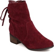 Breckelles Women Houston-14 Faux Suede Chunky Heel Wine Boot (5.5)