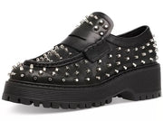 Steve Madden Malvern Black Embellished Slip On Rounded Toe Chunky Heeled Loafers