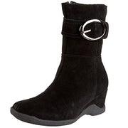 Santana Aquatherm Fiorina Black Suede Fashion Rounded Toe Wedge Heel Boots