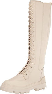Circus by Sam Edelman Ina Ivory Round Toe Lace Up Zipper Block Heel Tall Boots
