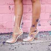 Cape Robbin ELLA-9 Women's Star Print Mid Calf Block Clear Lucite Heel Boots