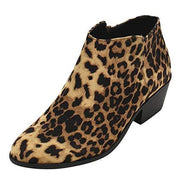 Soda Western Ankle Boot- Cowgirl Low Heel Closed Toe Casual Bootie Cheetah (5.5)