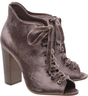 Schutz Neapoli Capuccino Brown Velvet High Heel Tie Lace Up Bootie