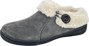 Clarks Grey Suede Leather Faux Fur Lined Comfortable Round Toe Ankle Slippers