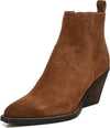 Zodiac Robyn Cognac Leather Block Heel Pointed Toe Side Zipper Ankle Boots