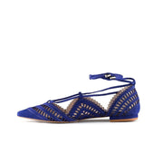 Ashley Cole Abigail Violetta Blue Pointed Toe Tie Up Lasercut Lace-Up Flat Shoes