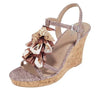 Charles David La Jolla Dark Blush Floral Raffia T-strap Platform Wedge Sandals