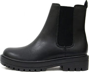 Soda Pilot Black Pull On Round Toe Chunky Platform Block Heel Wide Ankle Boots