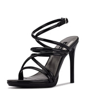 Nine West Lexy 3 Black Rounded Open Toe Buckle Closure Stiletto Heeled Sandals