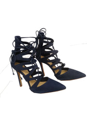 Schutz Niche Night Blue Pointed Toe Covered  Sandal Heels