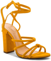 Schutz LohAnna New Sunshine Yellow Tie Up Strappy High Block Heel Pump Sandals