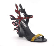 Cape Robbin Black Snake Flame Accents Heeled Wedge Fashion Sandals
