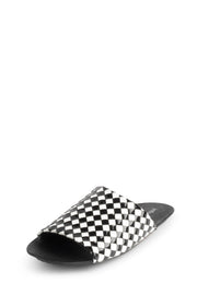 Jeffrey Campbell Presada Black White Patent Casual Slip On Mule Open Toe Slides