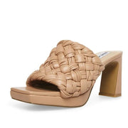 Steve Madden Braid Nude Fashiion Slip On Block Mid Heel Open Toe Heeled Sandals