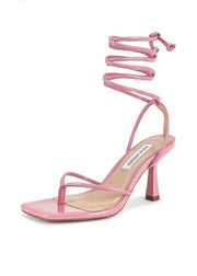 Steve Madden Khari Pink Tie Up Stiletto Heel Square Open Toe Dress Heeled Sandal