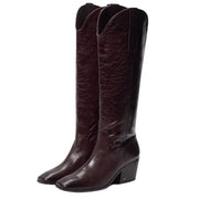 Sam Edelman Britten Wine Squared Toe Block Heel Leather Knee High Western Boots