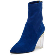 Cecelia New York EMMIE Lucite Block Heeled Ankle Bootie Blue Suede Fitted Bootie