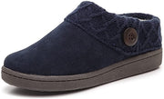 Clarks Womens Slipper Suede Leather Knitted Collar Clog Slippers - Plush Faux Fur Lining