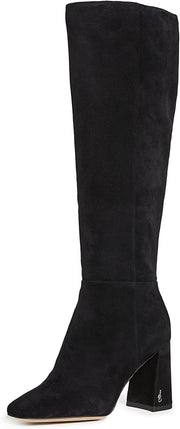 Sam Edelman Clarem Black Suede Block Heel Almond Toe Knee High Fashion Boots