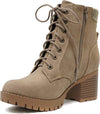 Soda Single Light Taupe Lug Sole Chunky Heel Lace Up Platform Combat Wide Boots