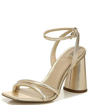 Sam Edelman Kia Gold Squared Open Toe Ankle Strap Block Heeled Sandals