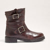 Sam Edelman Lulah Dark Brown Leather Buckle Detailed Rounded Toe Ankle Boots