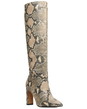 Steven by Steve Madden Joanis Natural Snake Knee High Block Heel Pointed Boots