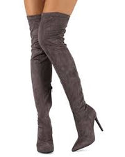 Liliana Gisele-7 Thigh High Stretchy Suede Fitted Pointy Stiletto Boot Grey (8, Grey)