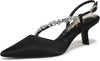 Sam Edelman Bonnie Black Satin Pointed Toe Kitten Heel Rhinestone Dress Pumps