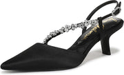 Sam Edelman Bonnie Black Satin Pointed Toe Kitten Heel Rhinestone Dress Pumps