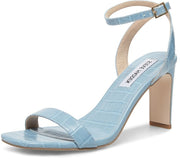 Steve Madden Moonlight Blue Croco Ankle Strap Square Toe Block Heeled Sandals