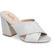 Shellys London Dani Silver Sparkle Glitter Block Heel Mule Upen Toe Dress Sandal