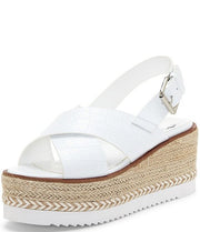 Vince Camuto Marietten White Croco Leather Cross Strap Platform Wedge Espadrilles