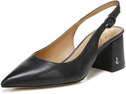 Sam Edelman Petra Black Leather Pointed Toe Block Heel Slingback Fashion Pumps