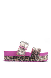 Cape Robbin Praise Pink Footbed Platform Rhinestone Slip On Sandals Leopard