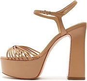 Schutz Yanna Honey Beige Ankle Strap Open Toe Block Heeled Platform Sandals