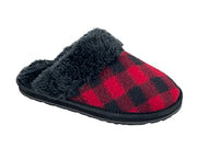 Clarks Scuff Slip-On Cosy Open Back Comfort Clog Slipper Mule Slipper Buff Plaid Blk/Red