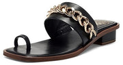 Vince Camuto Yamell Leather Toe-Loop Slide Sandal Black Leather Gold Chain Mule