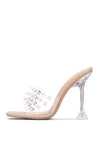 Cape Robbin Crystalline Crystal Clear Nude Open Toe High Heesl Mule Sandals
