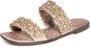 Sam Edelman Ezel Sesame Squared Open Toe Embellished Slip On Flats Sandals