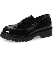 Steve Madden Lotto Black Leather Retro Lug Sole Low Chunky Heel Penny Loafer (10, BLACK)