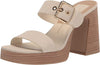 Dolce Vita Landry Ivory Nubuck Slip On Squared Toe Stacked Block Heeled Sandals