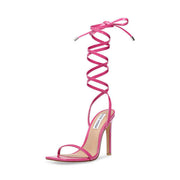 Steve Madden Uplift Pink Strappy Square Toe Patent Stiletto High Heel Sandals